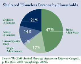 A pie chart showing sheltered homeless persons by households.