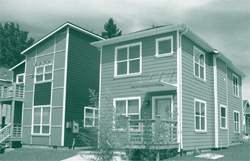 A picture of the homes in Helensview, Portland that are built to LEED-ND standards.