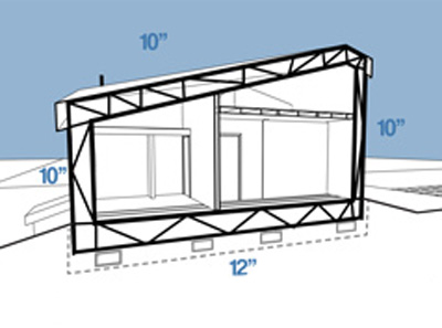 Image of a cross-section of the Buckland home, highlighting the integrated truss formed by the floor, wall, and roof structure.
