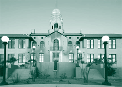 A picture of the rehabilitated Curley School that has brought an influx of artisans and their families to Ajo, Arizona.