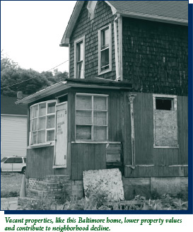 A picture of a vacant property in Baltimore, Maryland.