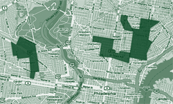 A map of the three empowerment zone neighborhoods in Philadelphia.