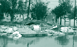 A picture of flooded and demolished infrastructure after Hurricane Ike.