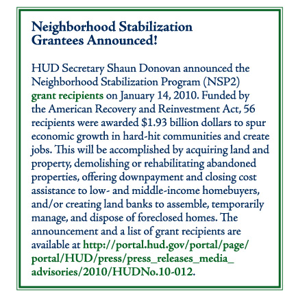 An announcement on Neighborhood Stabilization Grantees.