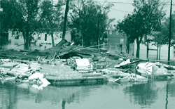 A picture of flooded and demolished infrastructure after Hurricane Ike. A picture of flooded and demolished infrastructure after Hurricane Ike.