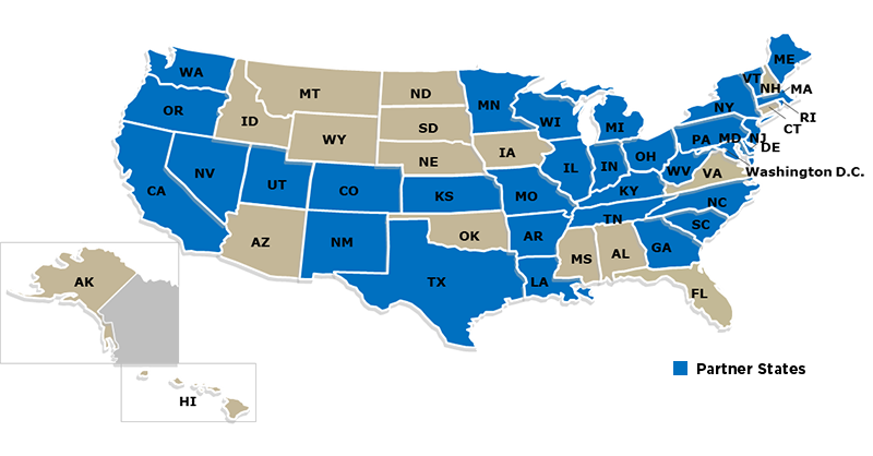 States in blue represent locations Physical Inspection Alignment Initiative partners
