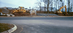 A photograph of road construction in a new housing development.