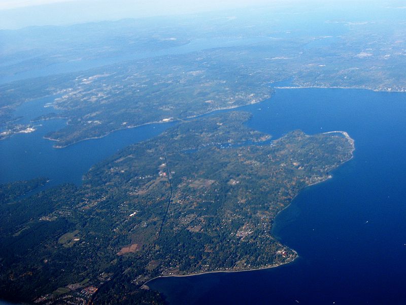 An aerial view of Bainbridge Island, Washington.
