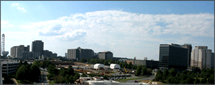 A skyline view of Tysons Corner, Virginia.