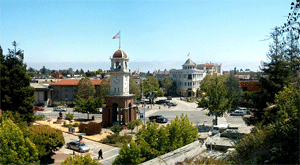 View of downtown area in Santa Cruz, California.