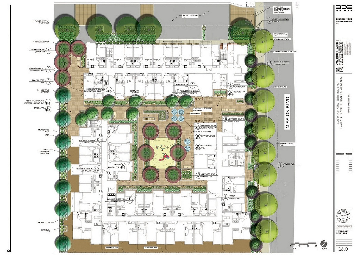 The Eden Housing affordable housing development plan; senior housing appears at the top of the drawing.\