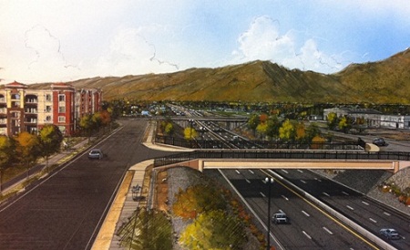 Rendering of a new bridge and Fireclay Village (left).