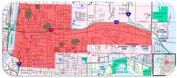 The Michigan Street Corridor encompasses a 4-mile long area in the city of Grand Rapids, Michigan.